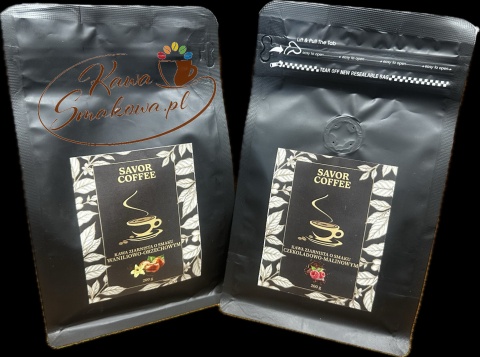 Savor Coffee waniliowo-orzechowa 200g i Savor Coffee czekoladowo-malinowa 200g kawy ziarniste