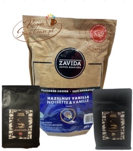 ZAVIDA Waniliowo-orzechowa (Hazelnut Vanilla) 907g i Savor Coffee pistacjowa oraz czekoladowo-malinowa 200g kawy ziarniste