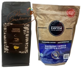 ZAVIDA Waniliowo-orzechowa (Hazelnut Vanilla) 907g i Savor Coffee bananowa 1kg kawa ziarnista
