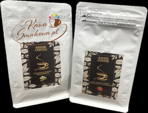 Savor Coffee pistacjowa 200g i Savor Coffee czekoladowo-malinowa 200g kawy mielone