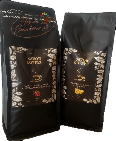 Savor Coffee czekoladowo-malinowa 1kg i Savor Coffee bananowa 1kg kawy ziarniste