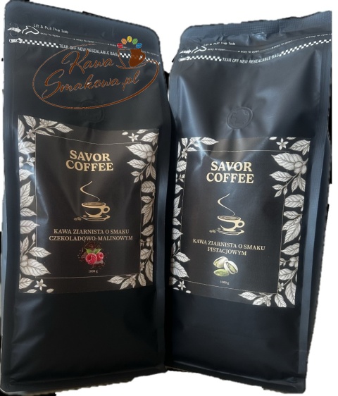 Savor Coffee czekoladowo-malinowa 1kg i Savor Coffee pistacjowa 1kg kawy ziarniste