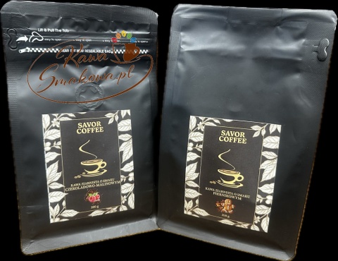 Savor Coffee czekoladowo-malinowa 200g i Savor Coffee piernikowa 200g kawy ziarniste