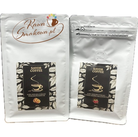 Savor Coffee pomarańczowa 200g i Savor Coffee czekoladowo-malinowa 200g kawy mielone