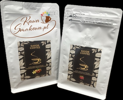 Savor Coffee waniliowo-orzechowa 200g i Savor Coffee czekoladowo-malinowa 200g kawy mielone