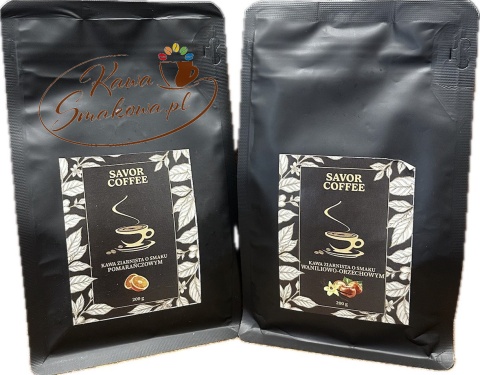Savor Coffee pomarańczowa 200g i Savor Coffee waniliowo-orzechowa 200g kawy ziarniste